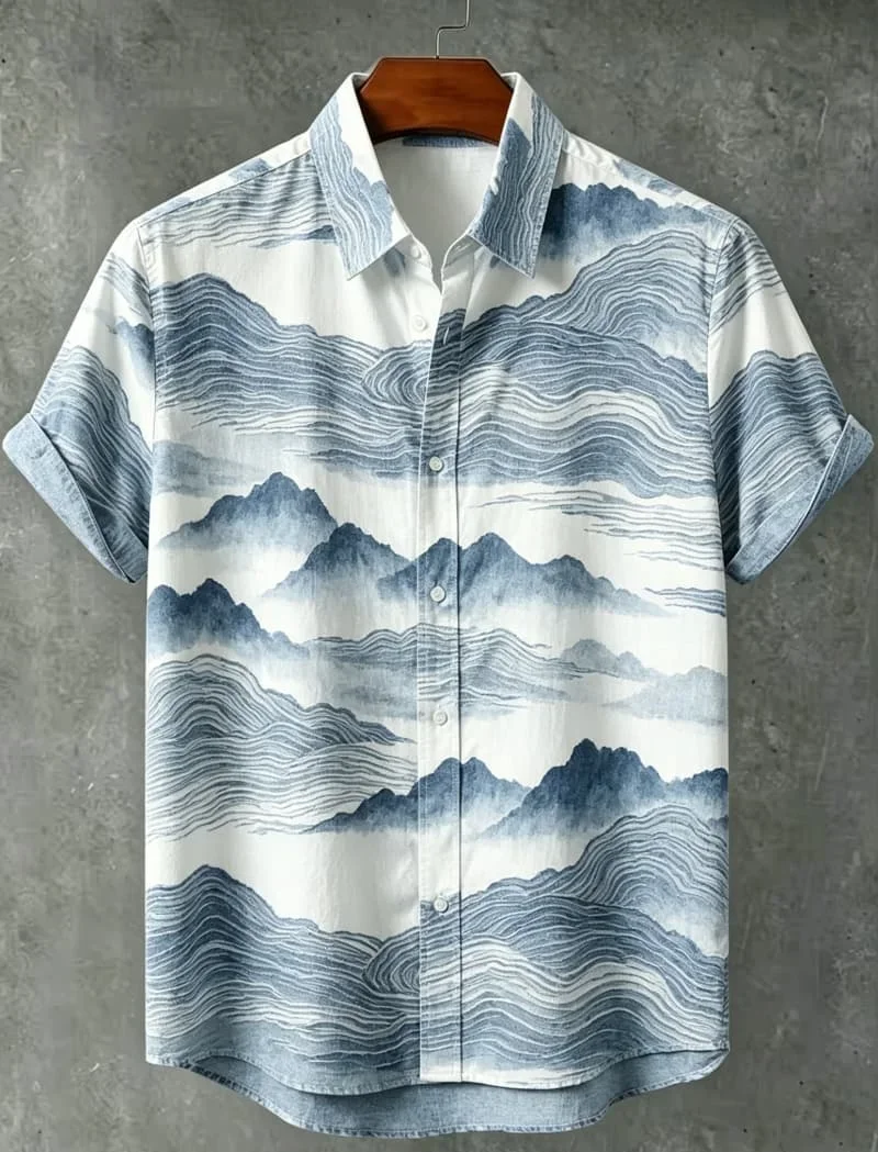 Men's Casual Short Sleeved Lapel shirt, Theme Printed Loose fit, Artistic Pattern Injects Unique Atmosphere Into The Outfit