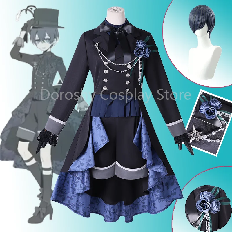 

Черный дворецкий Сиэль Фантомхайв Косплей Костюм Черная Роза Смокинг Пальто Униформа Парик Мужчина Женщина для аниме Conventions Тематические вечеринки