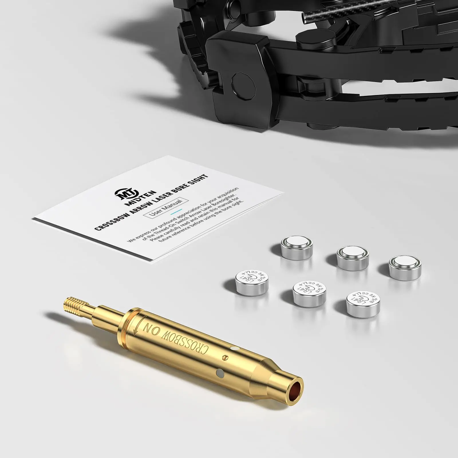 MidTen 석궁 레이저 보어 조준기, 온 오프 스위치 포함, 레드 활 양궁 도구, 사이트 조준기, 추가 배터리 포함