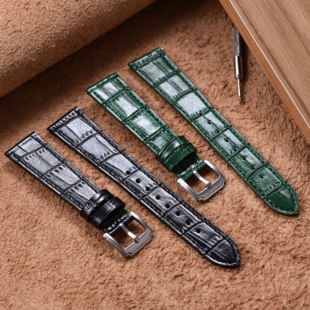 Premium Grade Classic Bamboo Leather Watchbands Quick Release 16mm 18mm 19mm 20mm 21mm 22mm For Men Women Soft Leather Wristband