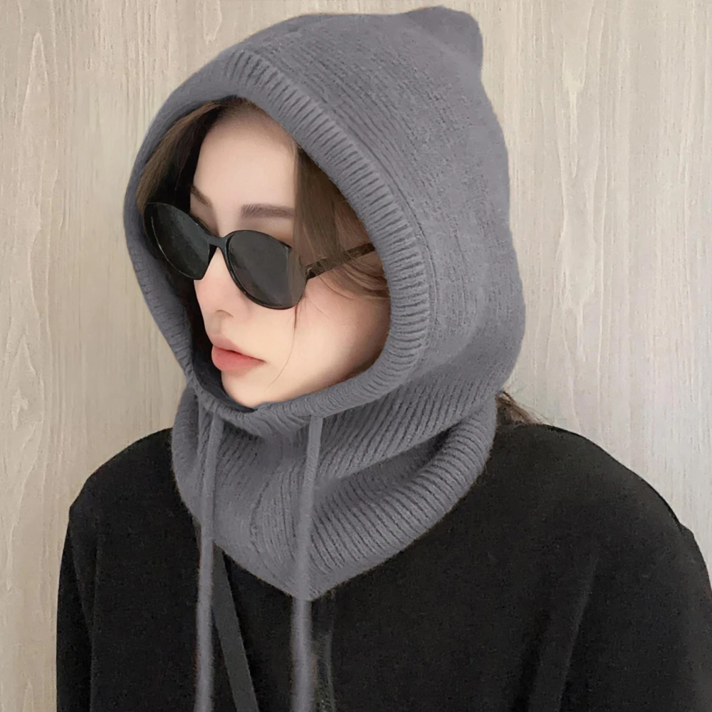 

Y2K Hot Girl Luxurious Design Knitted Balaclava Fashion Fake Collar Shawl Hooded Hat Thick Warm Beanines Winter Women's Hats