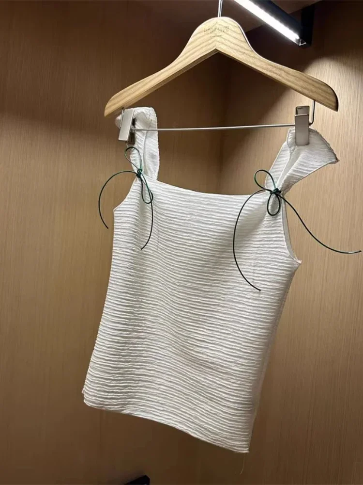 Y2k estética contraste cor arco topo feminino streetwear sólido plissado s harajuku topos fada grunge sem mangas camisetas casuais