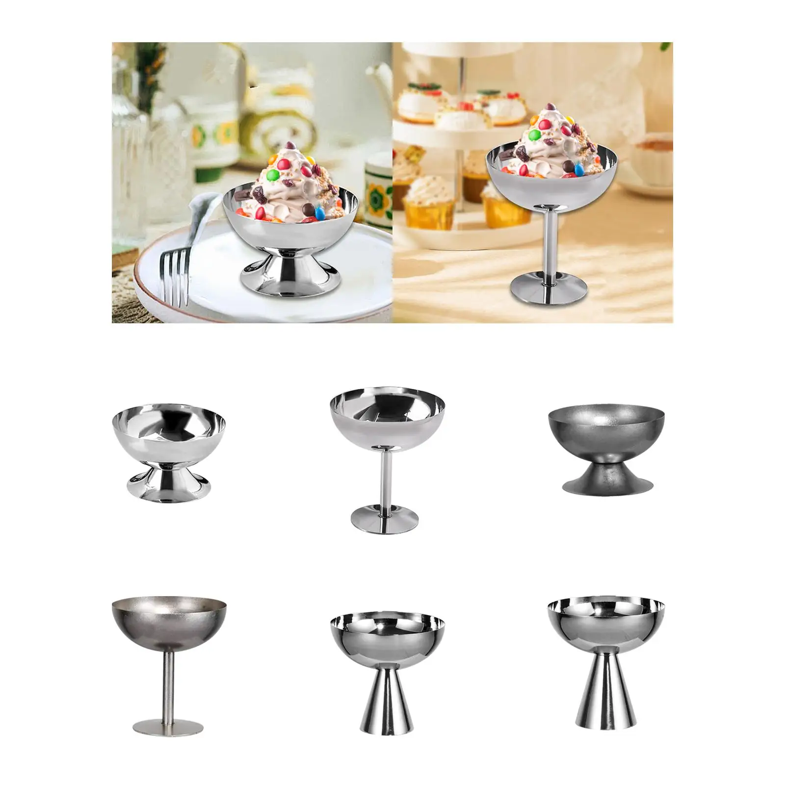 

Ice Bowl Serving Bowl Photo Prop Versatile with Base Stainless Steel Dessert Display Bowl for Picnic Hotel Holiday Home Yogurt