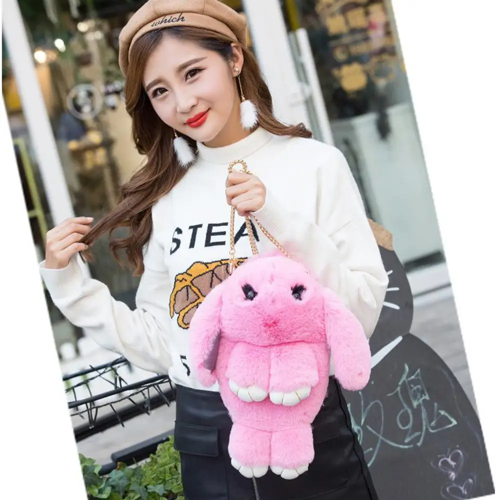 Cute Bunny Plüsch Tasche Umhängetasche Frauen Kaninchen Fell Pompons Kette Tasche Handy Tasche Mädchen Kleine Schulter Tasche Dekorative tasche