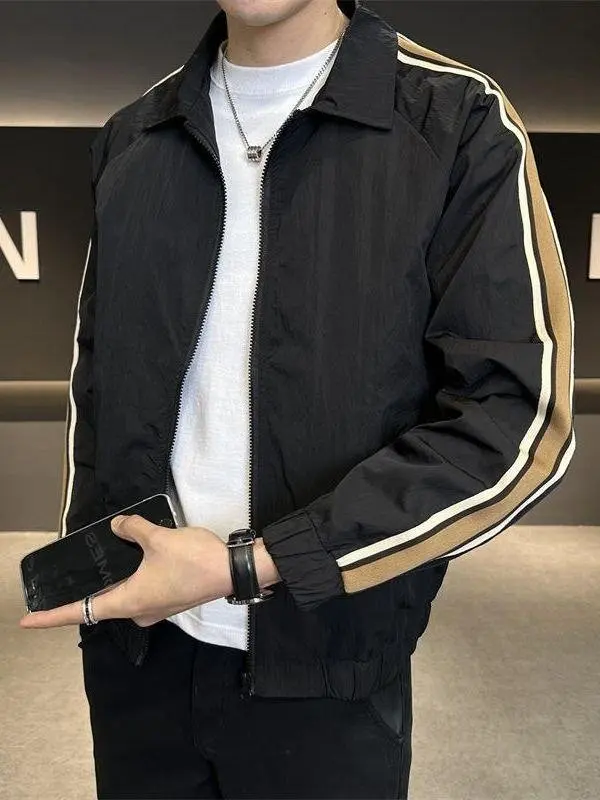 

Slim Fit Men's Baseball Jaet Stand Collar Windproof Lightweight Casual Bla Outerwear Sli Autumn Spring Faionable