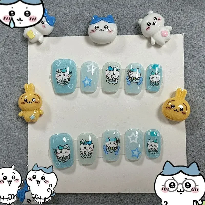 Kawaii Usagi Cartoon Removable Press on Nails Fake Nail Short Style Diy Manicure Patches Set Children Decoration Girls Jewelry