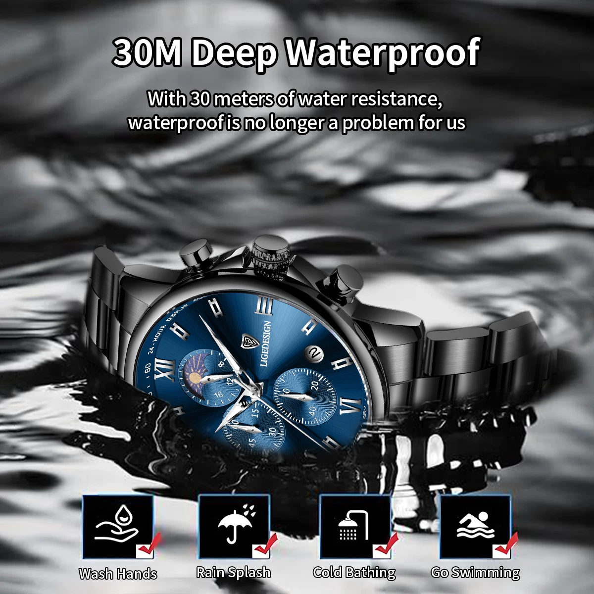 LIGE Fashion Mens Watches Luxury Silver Stainless Steel Quartz Wrist Watch Man Business Watch for Men Calendar Clock Relojs+Box