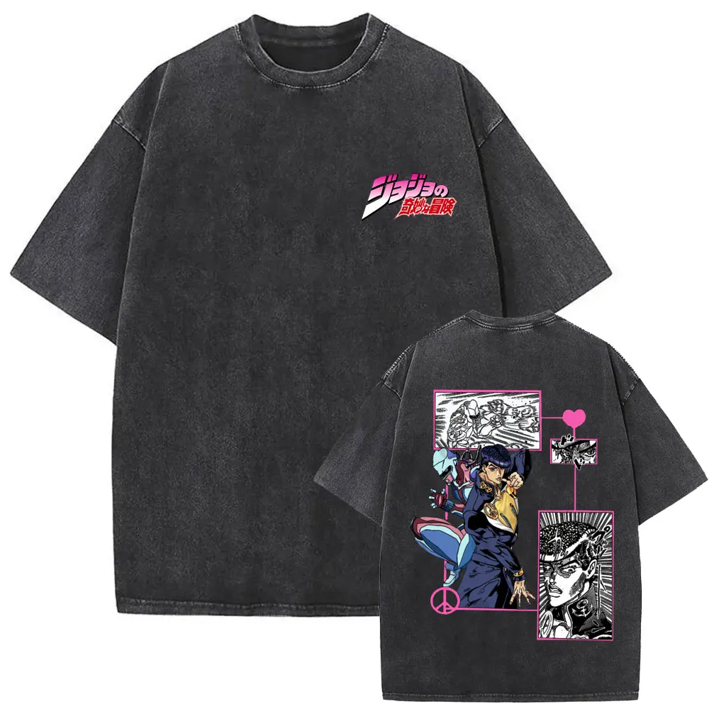 

Anime JoJo Bizarre Adventure Vintage Washed T-shirts Manga Hip Hop T Shirts Men Women Fashion Trend T-shirt Streetwear Unisex