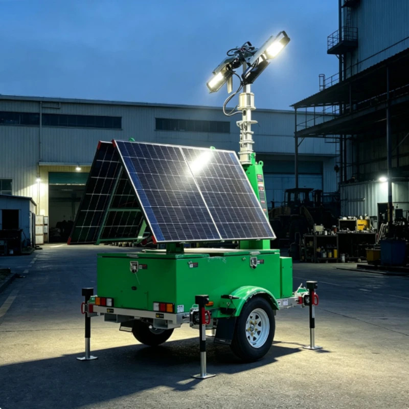 Mobile Lighting Tower Auto Lifting Telescopic Mast 7/9m Adjustable Pole Trailer Chassis For Bridge Night Construction