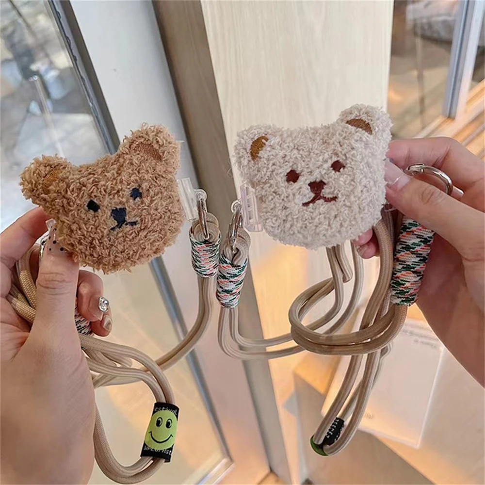 

Korean Cute Plush Bear Back Clip Phone Strap Rope Shoulder Bag For iPhone Lanyard Cross Hanging Chain Adjustable Hemp String