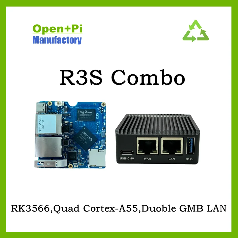 

Select+Pi Nano R3S Combo (2 ГБ + 32 ГБ) LPDDR4X RAM и 32 ГБ eMMc, RK3566, Quad Cortex-A55, Duoble GMB LAN, Rockchip, U-Boot, Ubuntu-Core