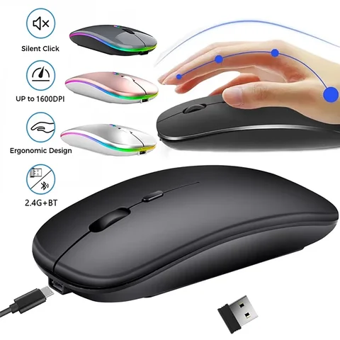 2025New souris sans fil Rechargeable compatible Bluetooth 2.4GHz double Modes souris d'ordinateur avec Nano récepteur pour ordinateur portable