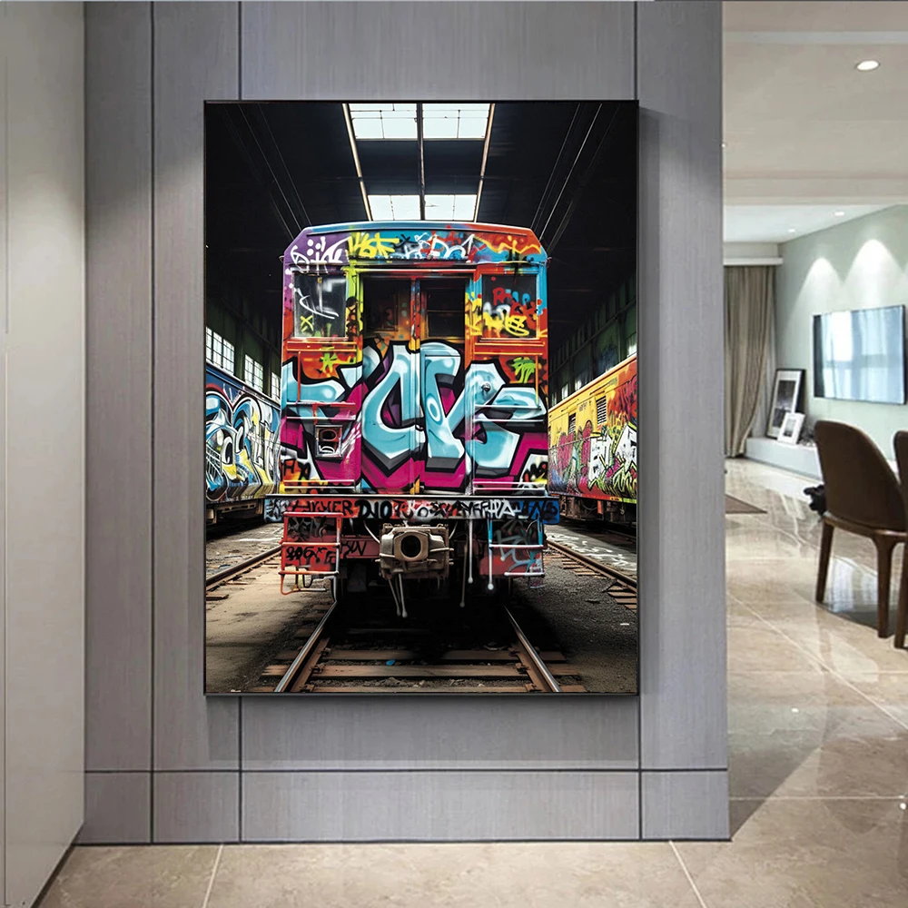 

Train Abstract Graffiti Painting Modern Wall Art Canvas Poster Print Pop Picture for Living Room Home Bar Interior Decor Cuadros