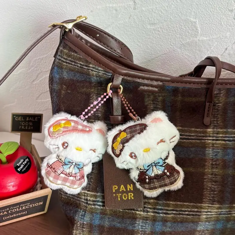 Niedlicher Maillard-Farbe, Hello Kitty, Plüsch-Anhänger, Schlüsselanhänger, Cartoon, kreative weiche gefüllte Puppe, KT-Katze, Rucksack, dekorativer Anhänger