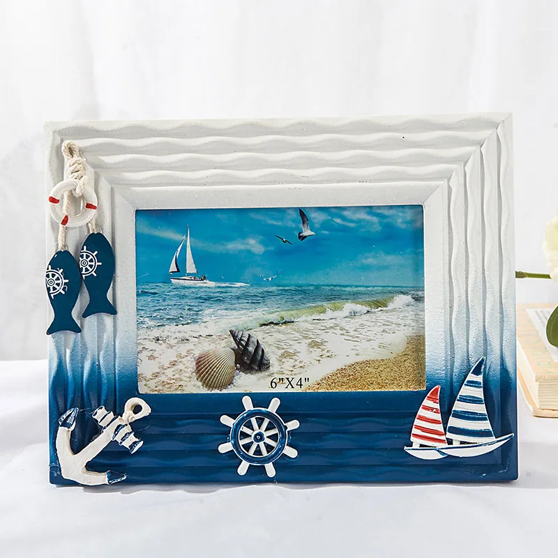 

6inch Ocean Photo Frame Shell Wooden Photo Frame Mediterranean Personality Solid Wood Table Frame Picture Frame Home Furnishing