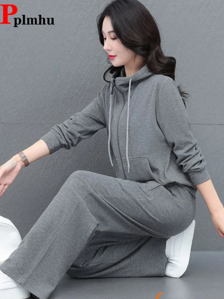 

Женский повседневный спортивный комплект из 2 предметов: модный свободный кардиган на молнии с капюшоном и прямые брюки