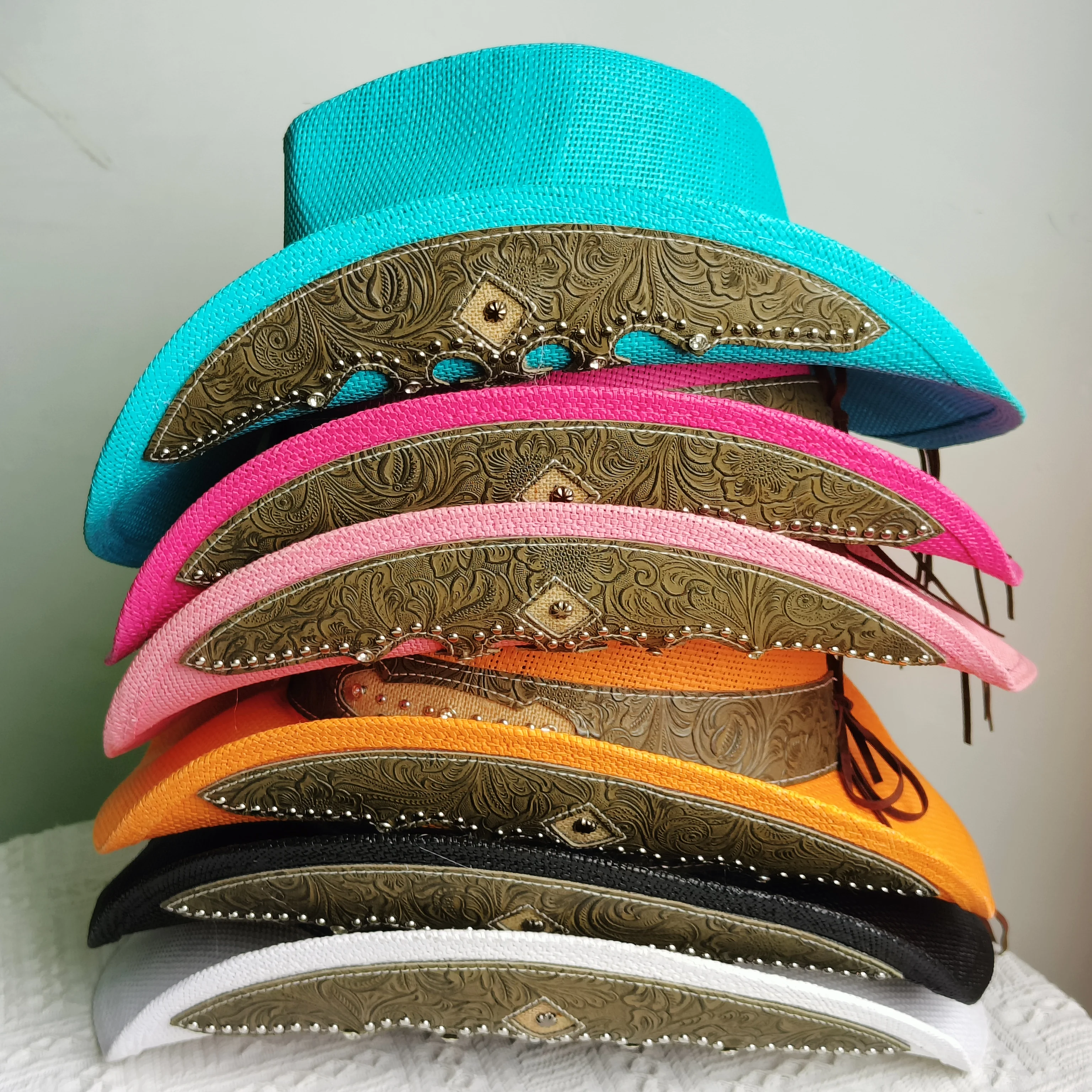 Summer Hard Embroidery Western Cowboy Straw hat women Fashion Large Brim straw hat Party Outdoor Sunshade Hat sombrero vaquero