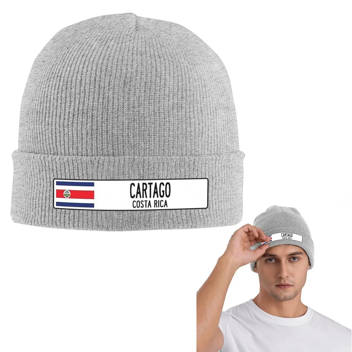 Costa Rica Flag Graphic Warm Knitted Cap Hip Hop Bonnet Hat Autumn Winter Outdoor Beanies Hats for Men Women Adult