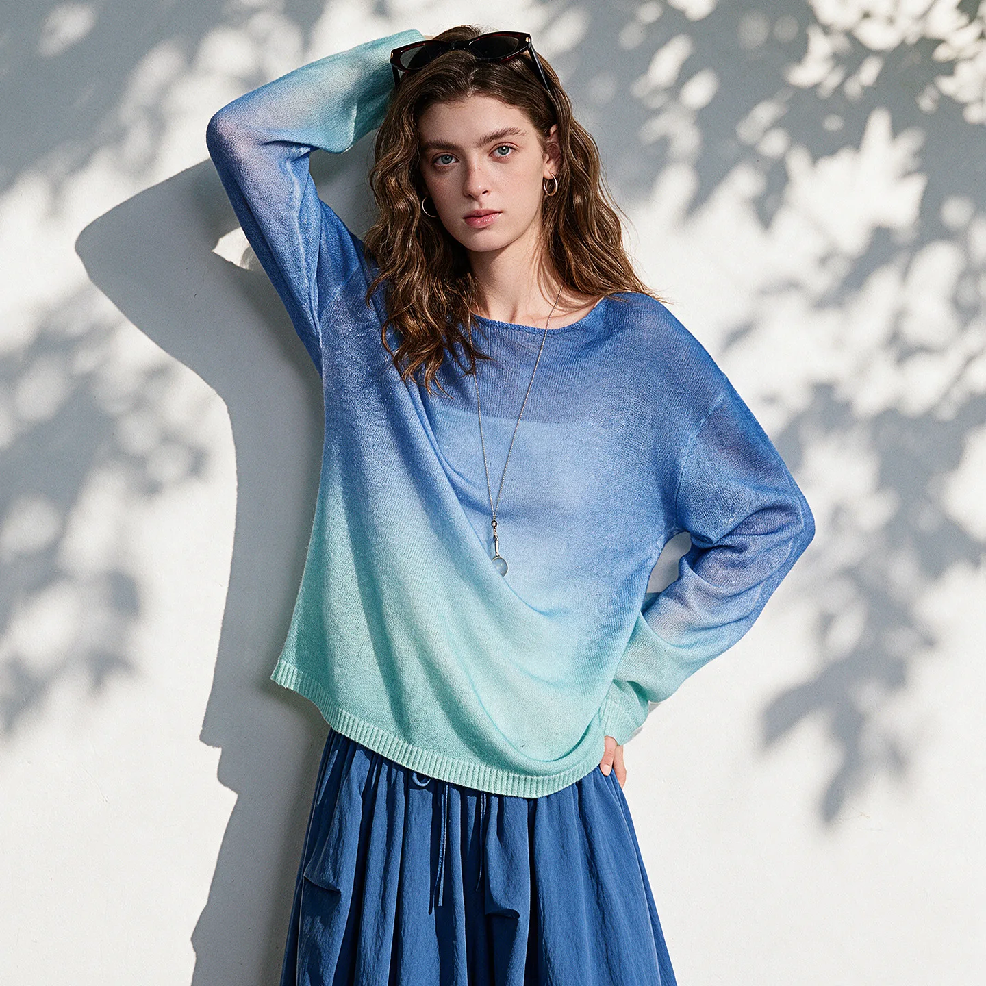 TOYOUTH Women Knit Sweater 2026 Spring New Arrival Wool Blend Round Neck Gradient Pastel Color Loose Lightweight Soft Knit Top