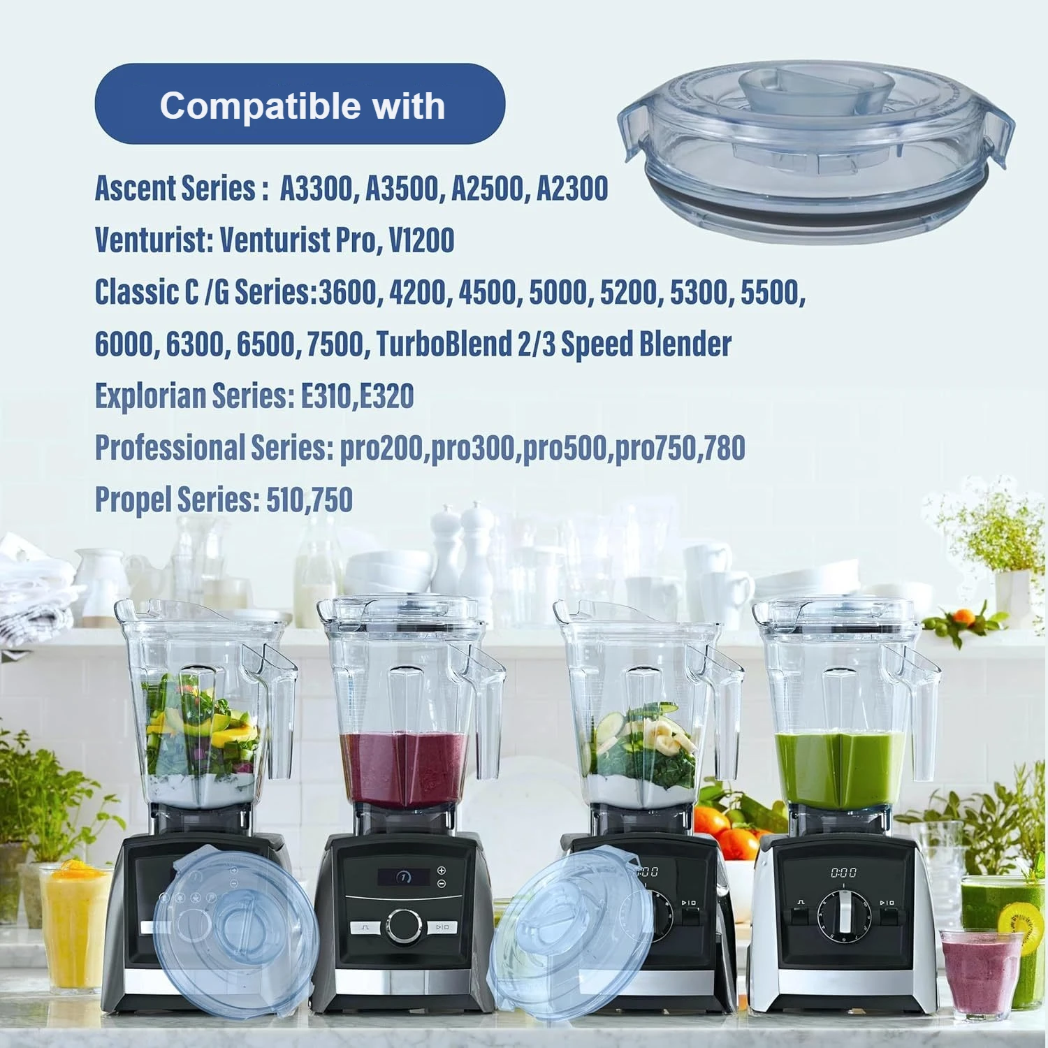 64OZ Low Profile Container Clear Lid for Vitamix Ascent Series Lids A3500 A3300 A2500 V1200 Venturist Pro Pitchers view 4