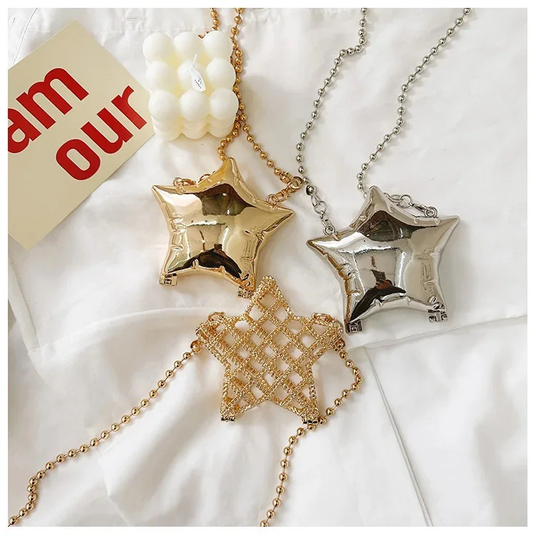 Nice Design Mini Star Shoulder Bag Gold And Silver Chain Women's Evening Bag 2024 New Bright Face Five Pointed Star Party Bag