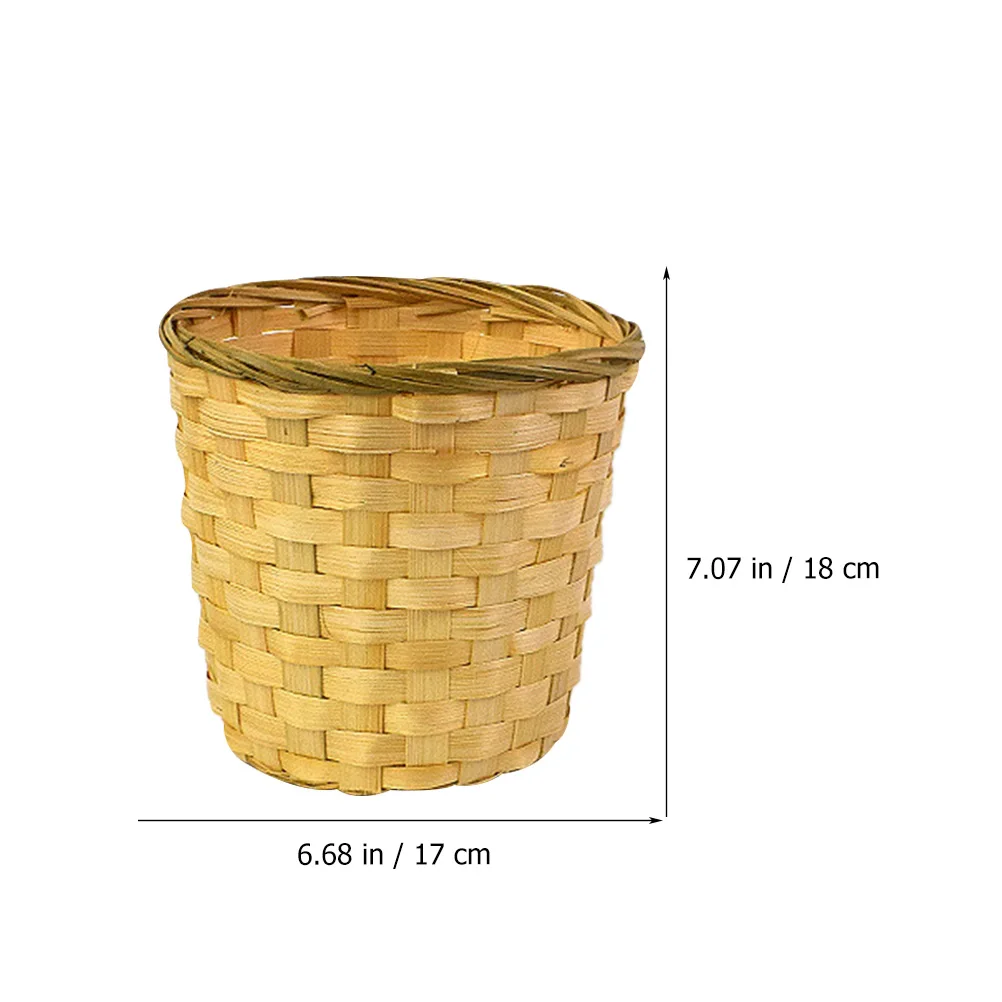 

Tea Basket Woven Kitchen Trash Can with Lid Small Round Wicker Waste Baskets Lids Weave Mini Storage