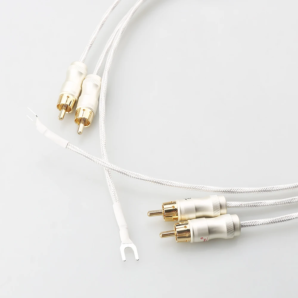 HiFi 7N OFC 2RCA Male To Male Silver-Plated Shielded Tonearm Cable HiFi Audio Cable for Vinyl LP Turntable Record Player