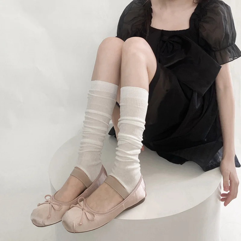 

Korean Over-the-Knee Socks Summer Sun Protection Thin Knit Breathable Cotton Calf Socks