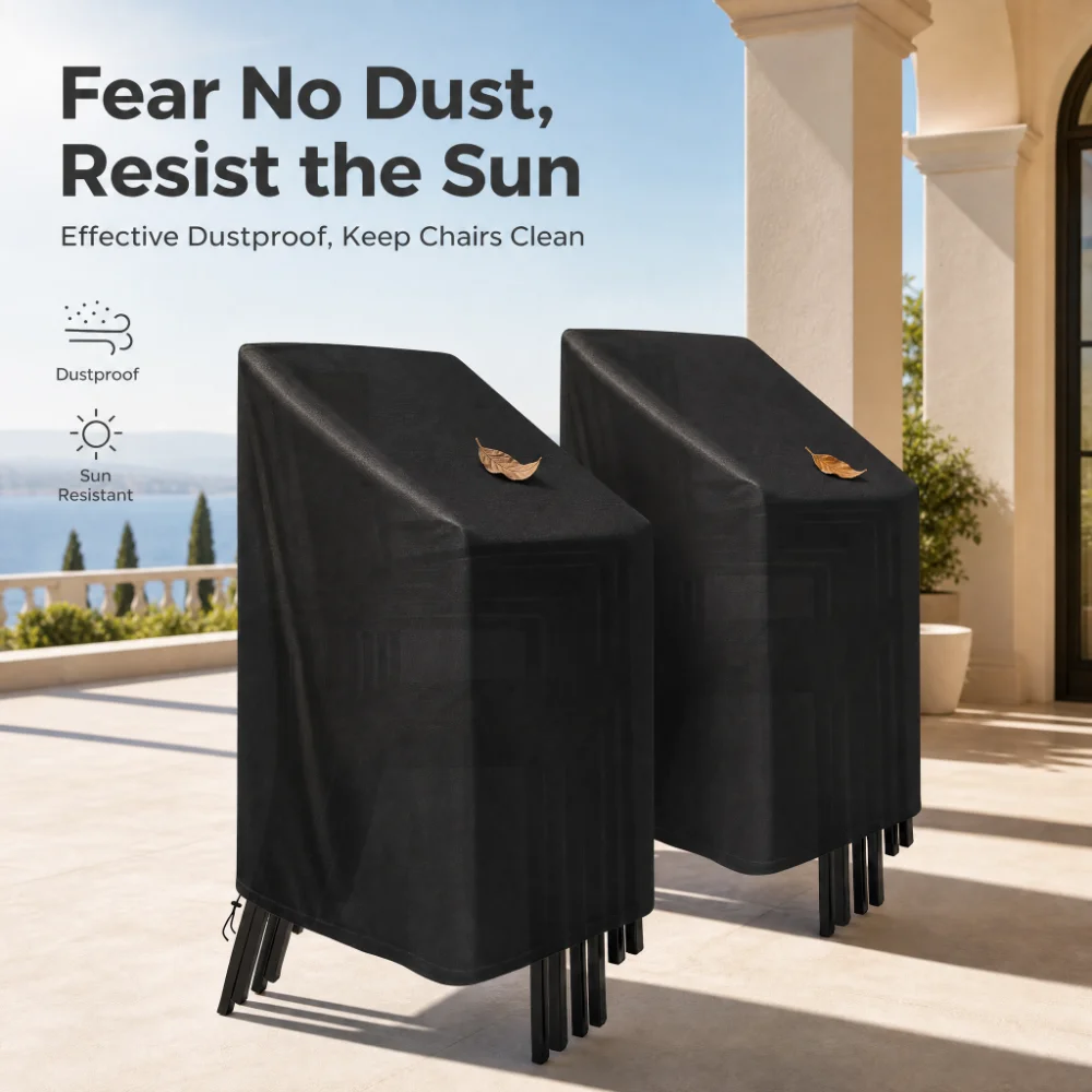 Stacking Outdoor Chair Cover Waterproof, 210D Rain Snow Dust Wind-Proof, Anti-UV, Outdoor Garden Yard Chair Cover