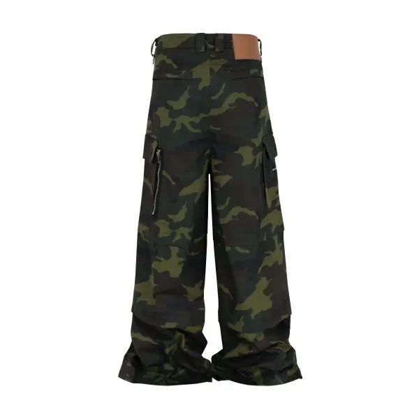 Street Loose Wide Leg Multi Pocket Jeans M65 กางเกงลายพราง Two Wear ชุดเอี๊ยมแบบถอดได้