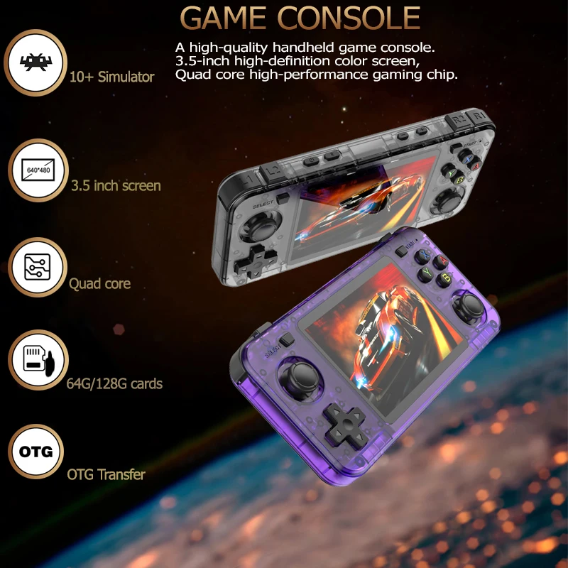 BOYHOM R36H Retro Handheld Game Console Horizontal Console with 2 Joysticks 3000mAh Battery 3.5 Inch IPS 64G 15000+ Game