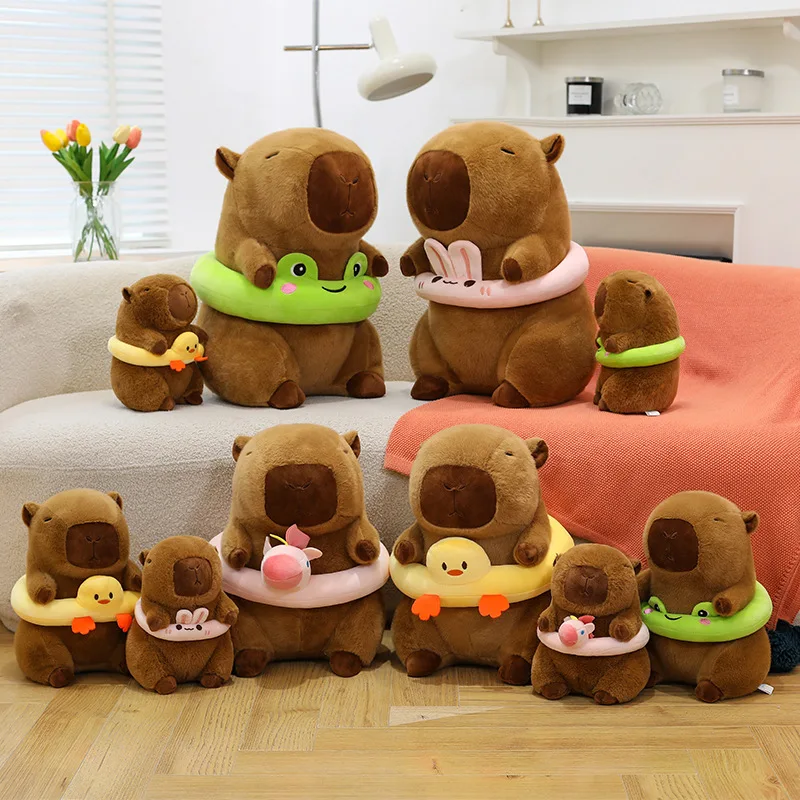 Cute Capybara Plush Doll with Swim Ring, Soft Stuffed Animal Toy, Kawaii Capybara Pillow Birthday Gift for Kids and Girlfriends