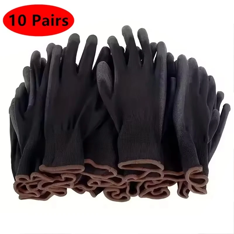 10 Pair Anti-Slip PU Coated Gloves Nylon Polyurethane Gloves Non Slip Durable Breathable Woodwork Outdoor Work Automotive Repair