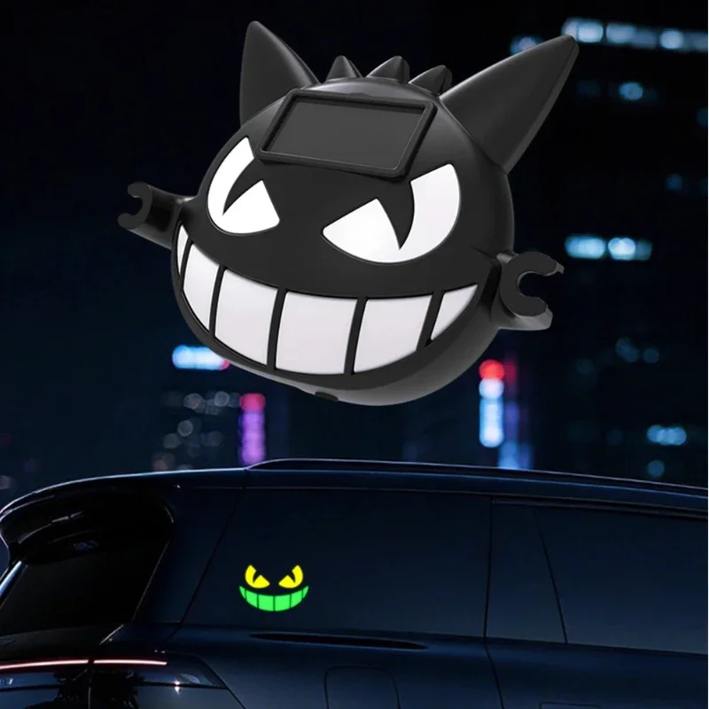 Solar Demon Eye LED Car Rear Window Light Dynamic Expression Ambient Lamp Halloween Decoration Wireless Car Warning Decor Light