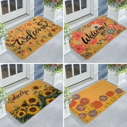 Floral Print Doormat Indoor Welcome Entrance Front Floor Decorative Carpet Non-slip Easy To Clean Area Rug Wrinkle-Resistant Mat