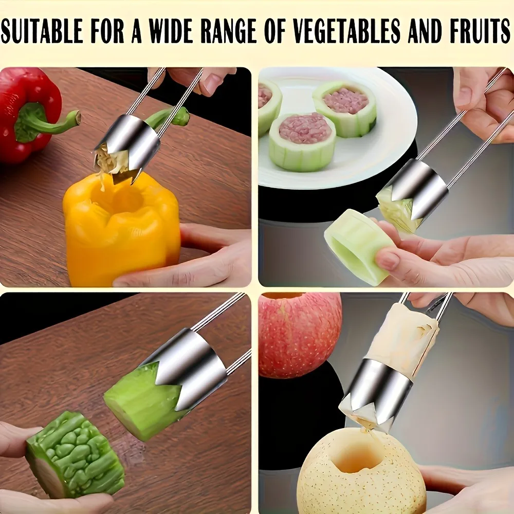 Stainless Steel Fruit Vegetable Core Remover Bell Pepper Seed Removal Tool Apple Pear Corer Cutter Kitchen Accessories Gadget