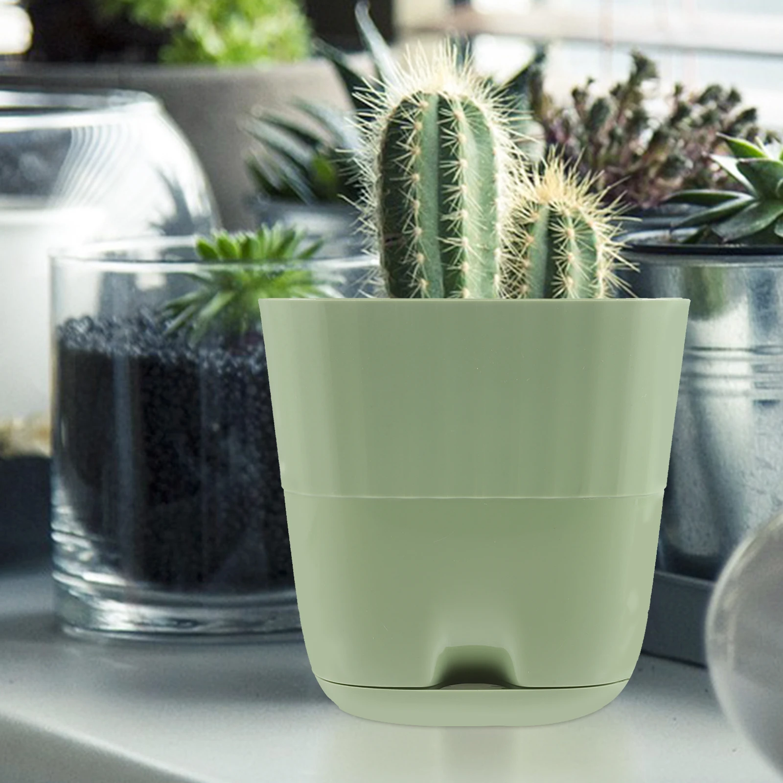 

3pcs Automatic Watering Planter Self Watering Flower Pot Light Green Large Size Plant Container Plastic Bonsai Pots Indoor