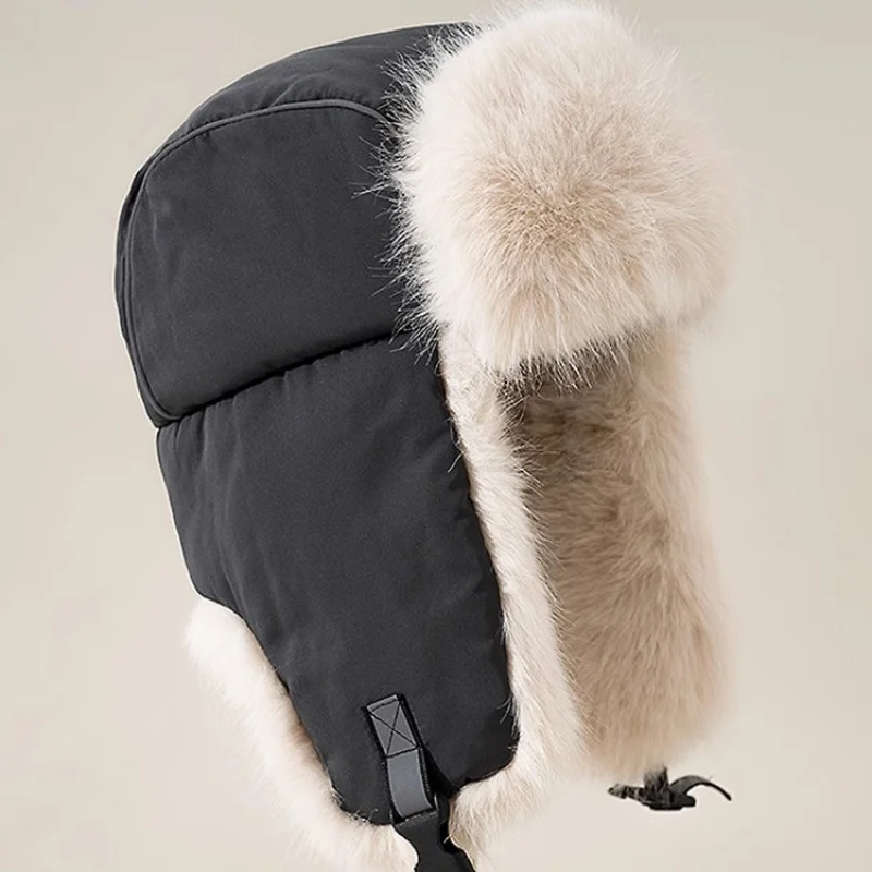 Long Plush Warm Lei Feng Hat for Men, Windproof and Cold-Proof, Ear Protection Hat for Women, Thickened for Skiing Northeast Hat