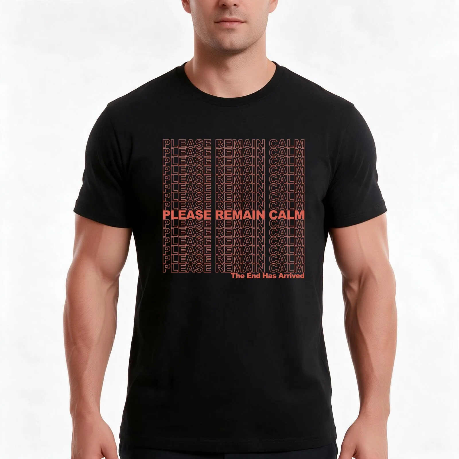 Please Remain Calm T-Shirt, Summer Casual Cotton Tee, Oversized Streetwear Tops, Vintage Graphic Print, Loose Fit Short Sleeve