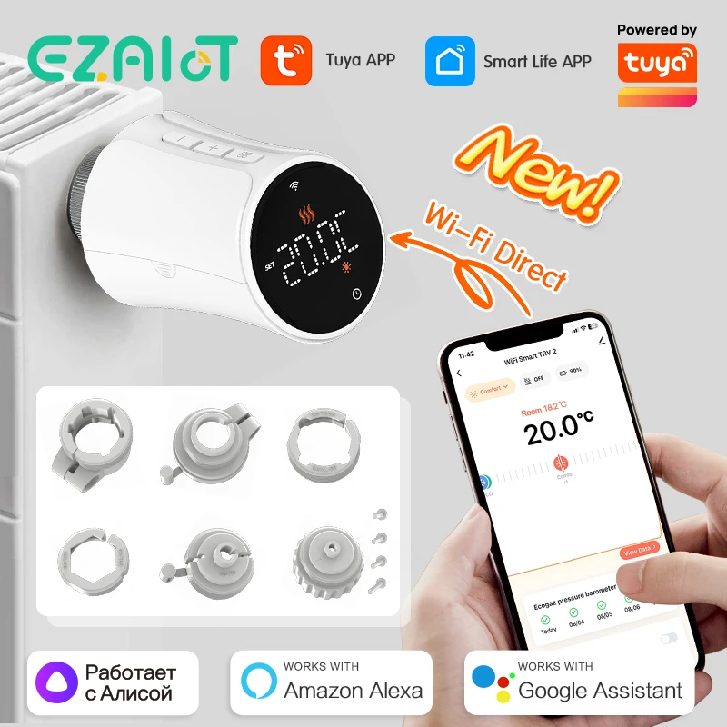 Smart WiFi TRV Thermostatic Radiator Valve Tuya Thermostat Heating Actuator Temperature Controller Support Alexa Google Home