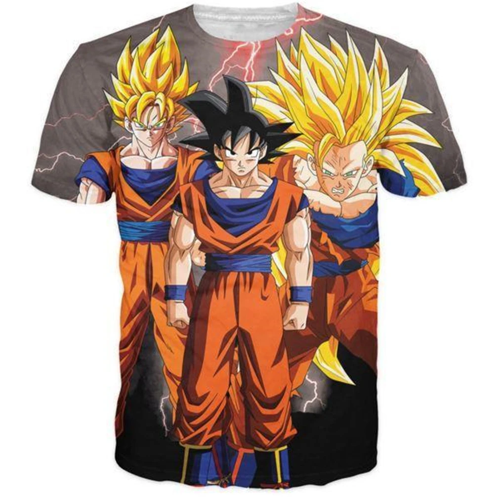 Camiseta de Anime Japonés Dragon Ball Z con Estampado 3D de Goku Transformado en Super Saiyan Negro, para Niños y Adultos, Ropa de Cosplay