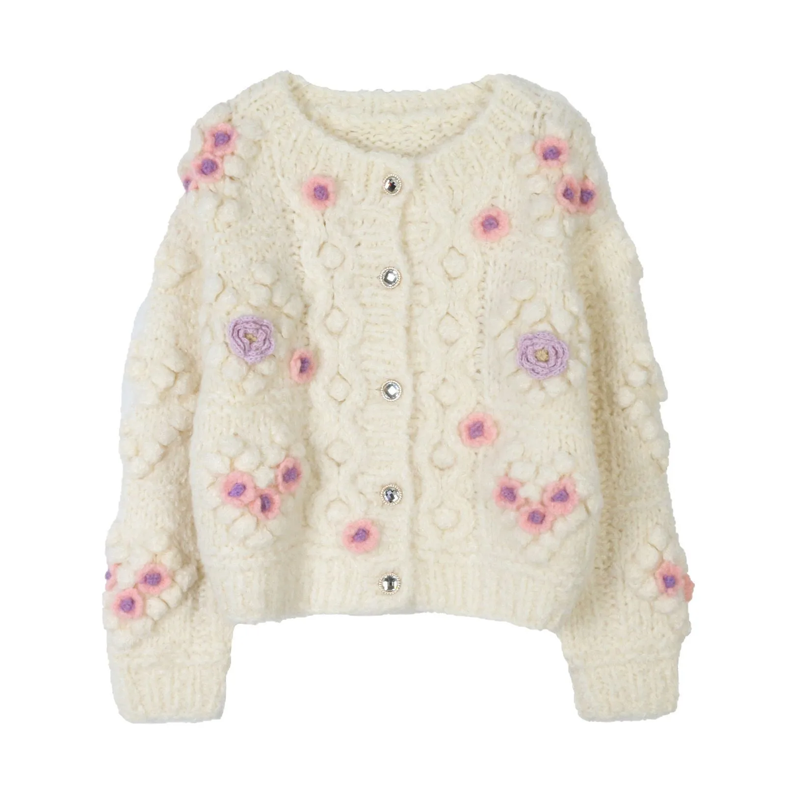 

Вязаный крючком свитер с длинными рукавами Sweet Rose, богемный праздничный осенне-зимний вязаный кардиган, свитер с круглым вырезом, топы