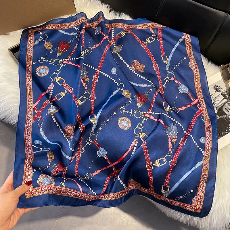 Luxury Print Chain Neck Tie Shawl 2025 Silk Square Scarf Women Wraps Female 70cm Hair Hand Wrist Headkercheif Hijab Bandana image 3