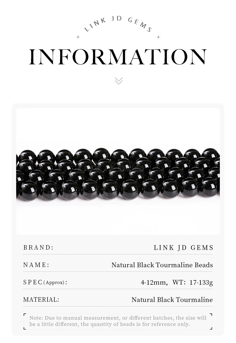 Natürliche Stein Perle Schwarz Turmalin Runde Lose Spacer Edelstein 4 6 8 10 12mm Für Schmuck Machen Diy Armband halskette Zubehör – Detail 3