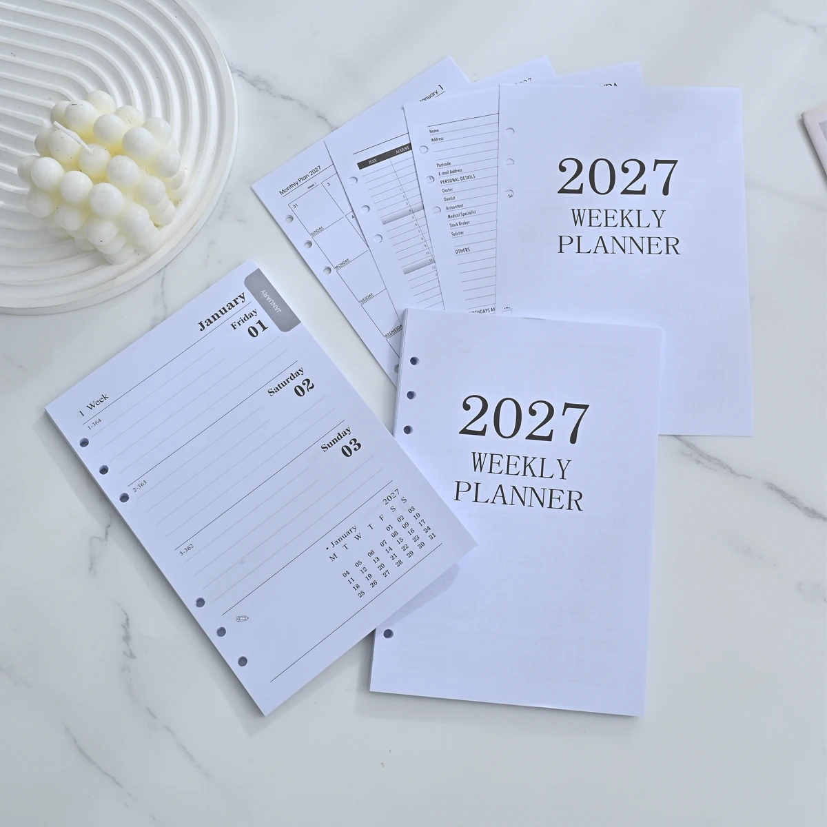 2027 A5 Weekly Planner Refill 64 Sheets 128 Pages Loose Leaf Thin Insert Week on Two Pages Calendar Diary English Ring Binder