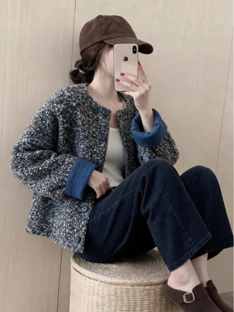 Ladies Thickened Cotton Lined Sheepskin Jacket 2026 New Loose Short Style Velour Cotton Clothes Warm Gentle Style Casual Wear