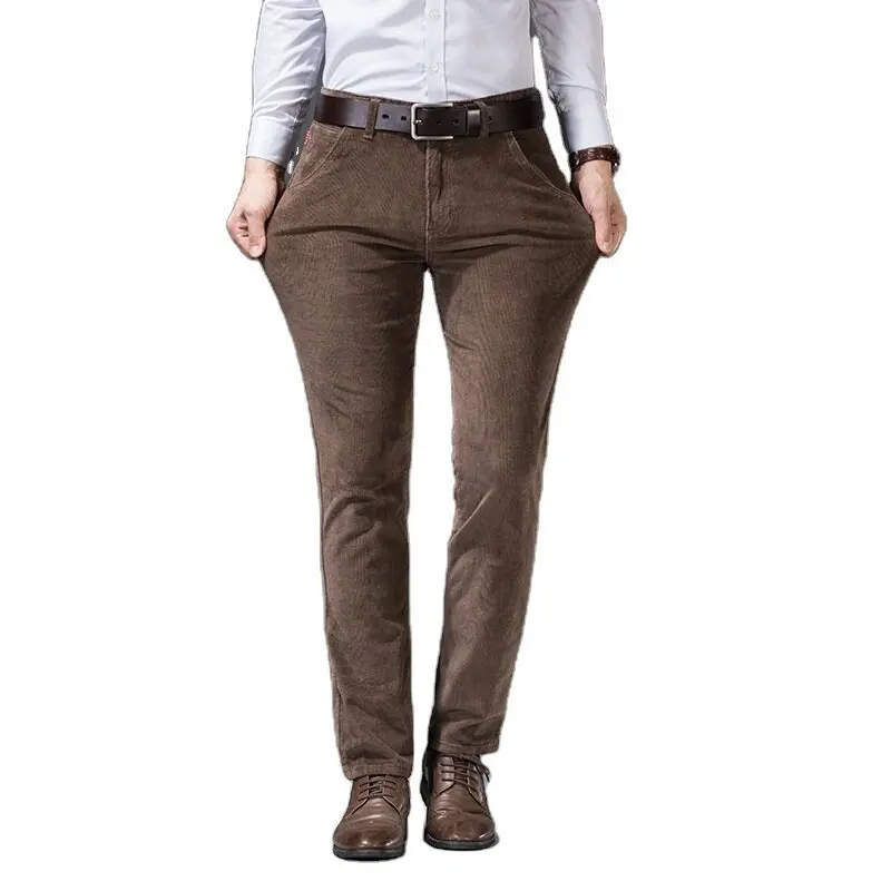 Pantalon décontracté en velours côtelé vintage pour hommes, coupe couvertes, fermeture éclair, tout match, vêtements d'affaires, document solide, automne, hiver