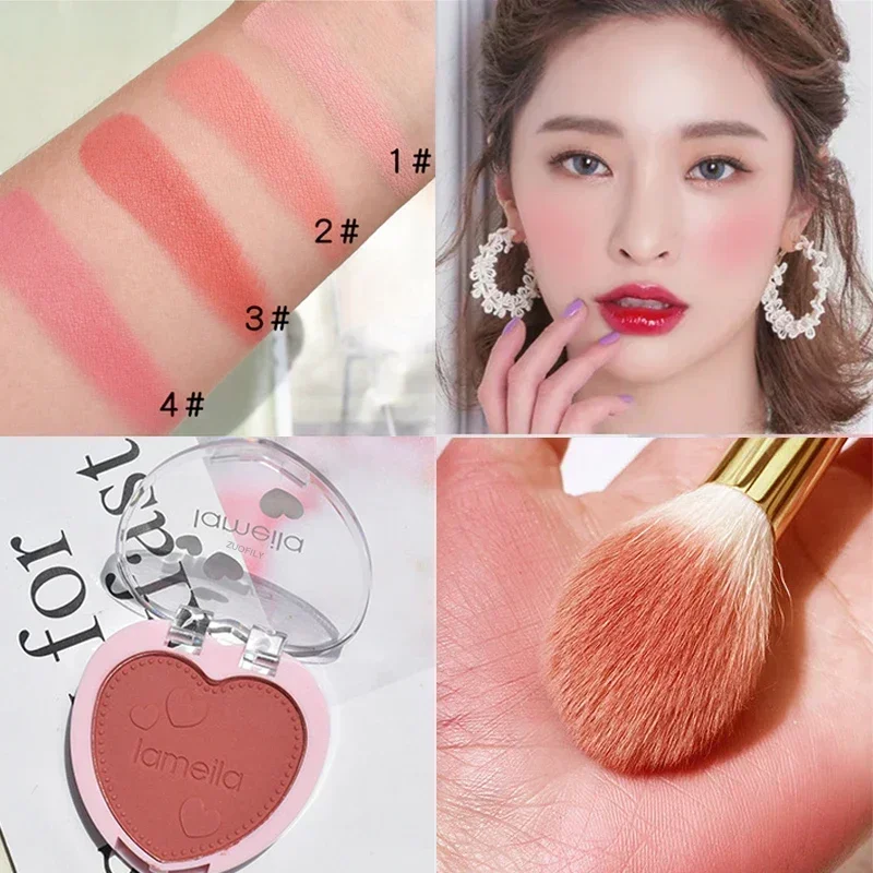 1 Stuks Love-Vormige Blush Waterdichte Zweetbestendige Blusher Natuurlijke Monochrome Blush Palet Langdurige Gezichtscontour Make-Up Cosmetisch