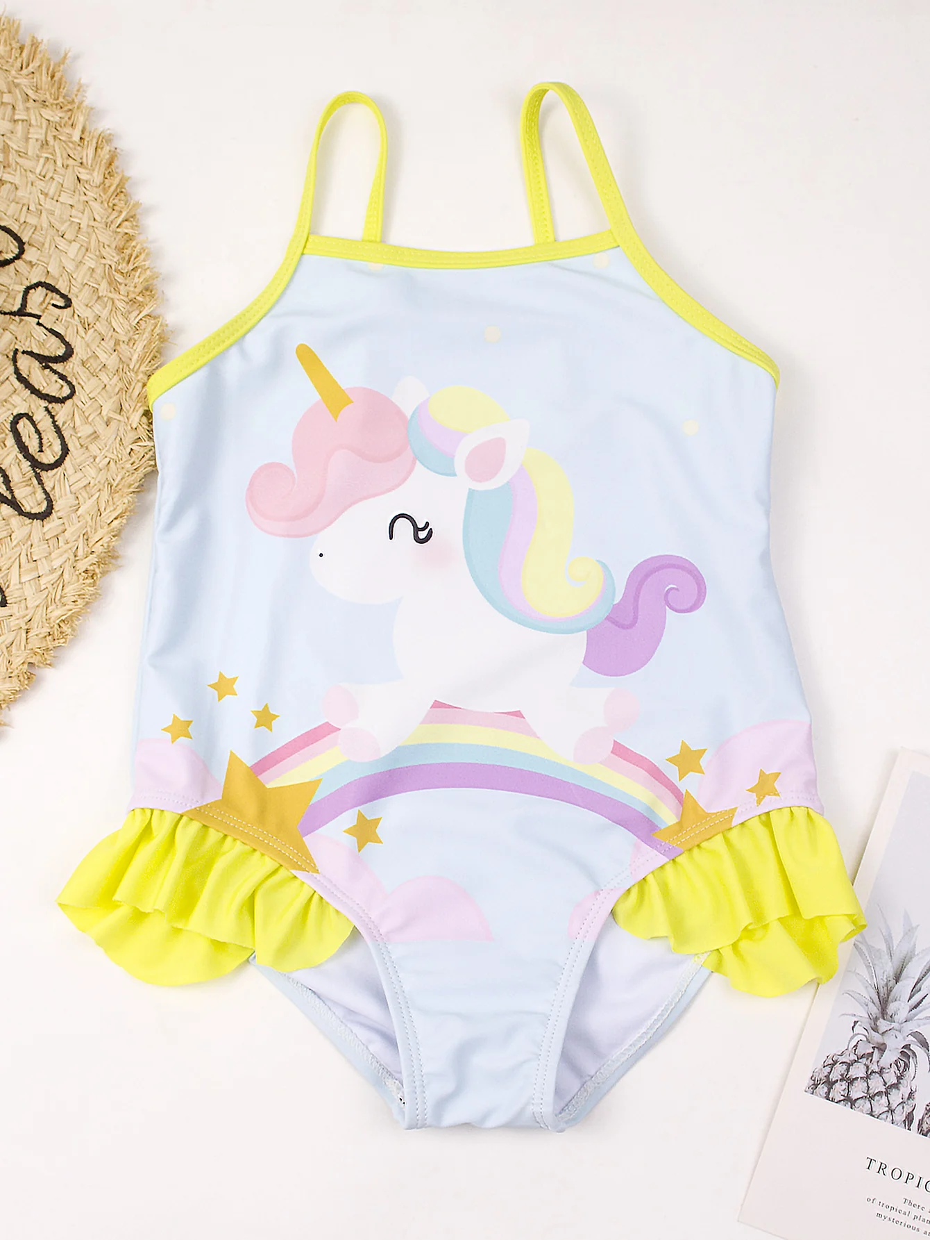 Summer 4-8 Years Outdoor Kids Girls Swimsuit One Piece Swimsuit Unicorn Mermaid Print Children Swimwear Beachwear Bathing Suit