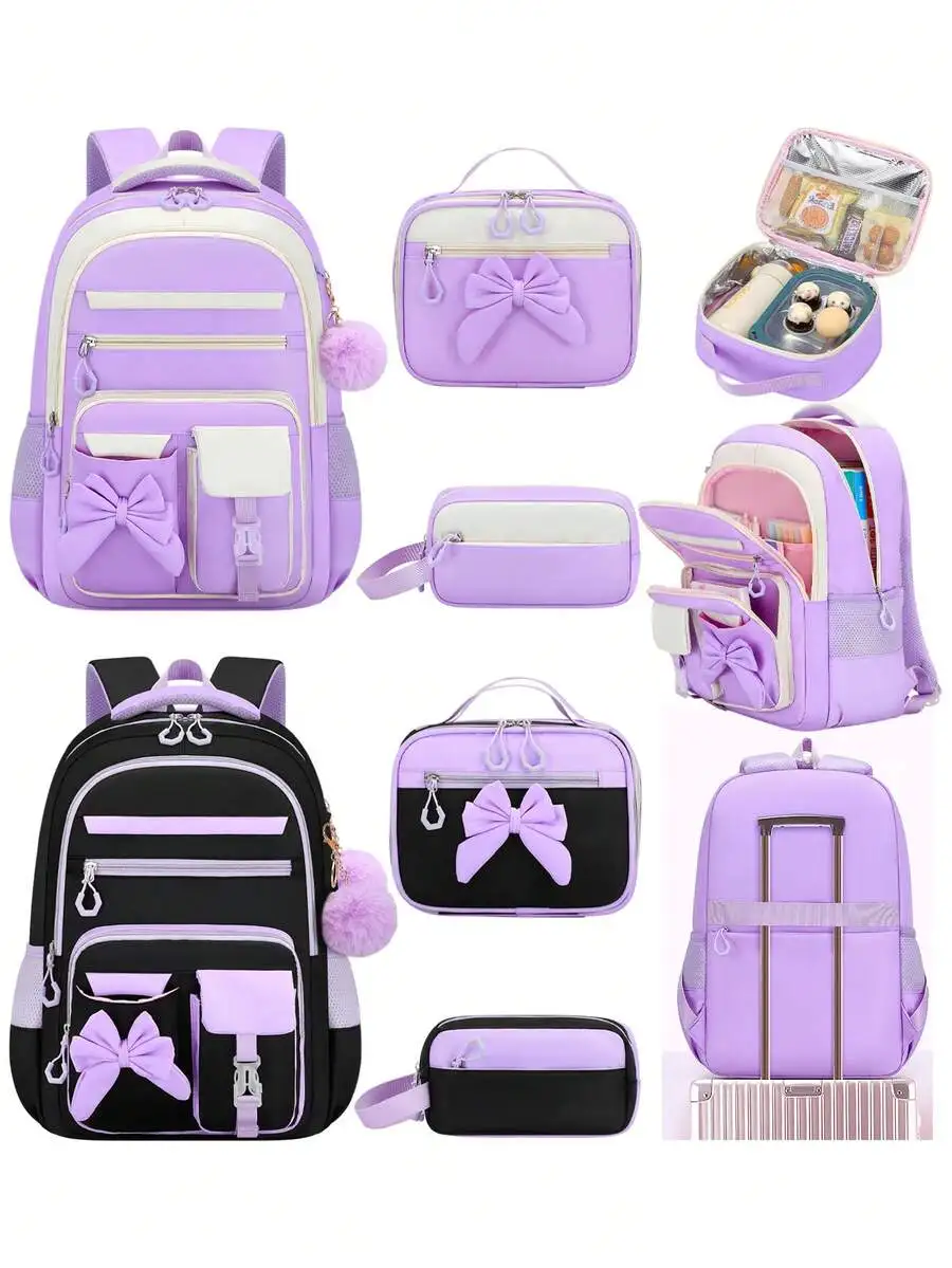 Bowknot Design Lightweight Multi-Pocket Backpack For Women Casual Travel School Bag